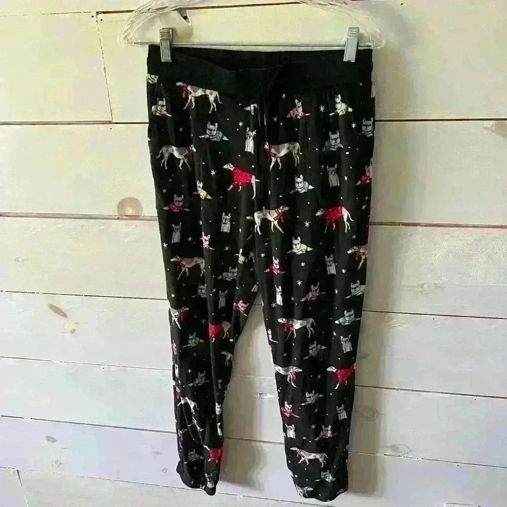 Secret Treasures puppy dog pajama pants, GUC, black dog print.
